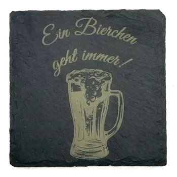 Schieferuntersetzer - eckig | Ein Bierchen geht immer