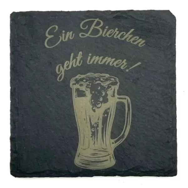 Schieferuntersetzer - eckig | Ein Bierchen geht immer